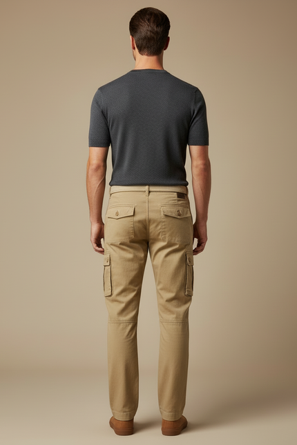 Pantalon Cargo Beige Décontracté Multipoches Coton Homme - vue 2