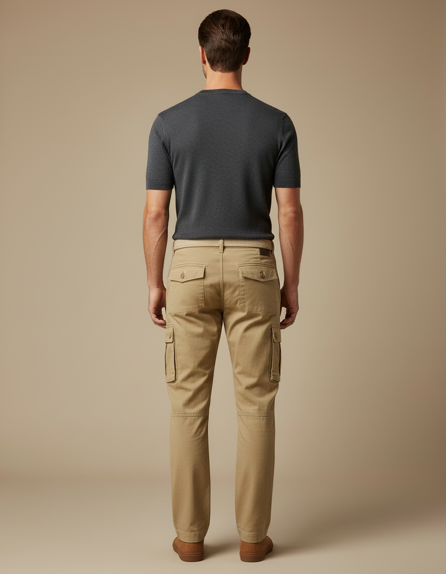 Pantalon Cargo Beige Décontracté Multipoches Coton Homme - vue 2