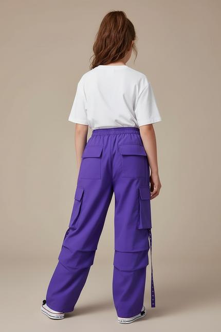 Pantalon Cargo Violet Ample Fille Ceintures - Polyester - vue 2