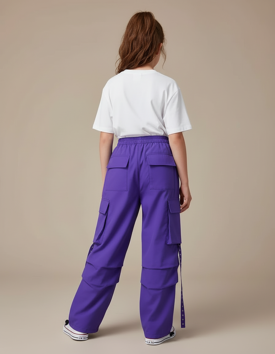 Pantalon Cargo Violet Ample Fille Ceintures - Polyester - vue 2