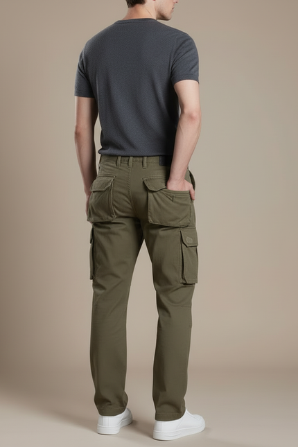 Pantalon Cargo Kaki Coton Ample Multipoches Décontracté - Toile - vue 2