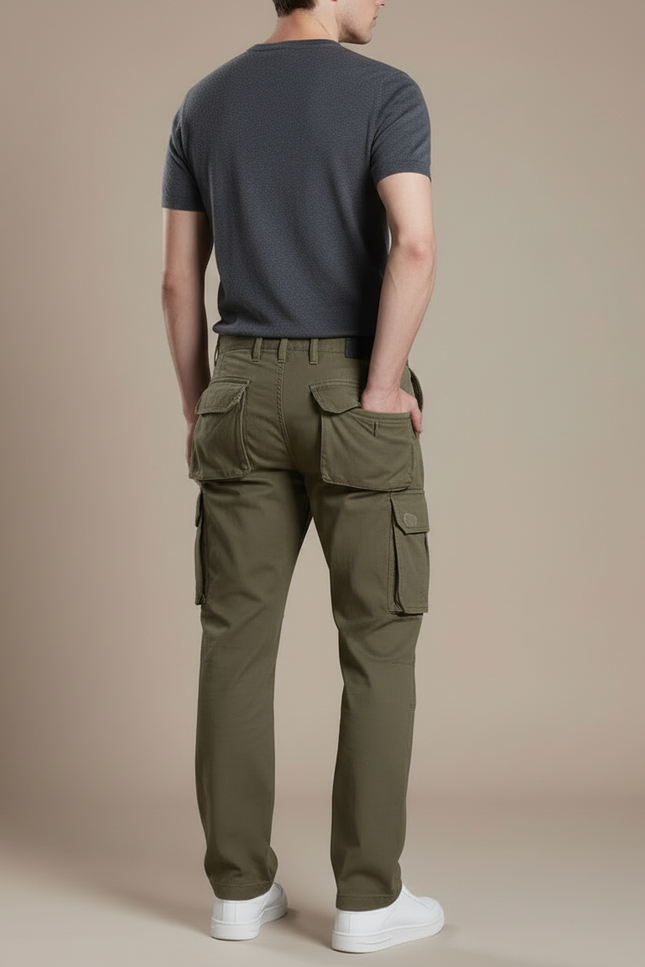Pantalon Cargo Kaki Coton Ample Multipoches Décontracté - Toile - vue 2