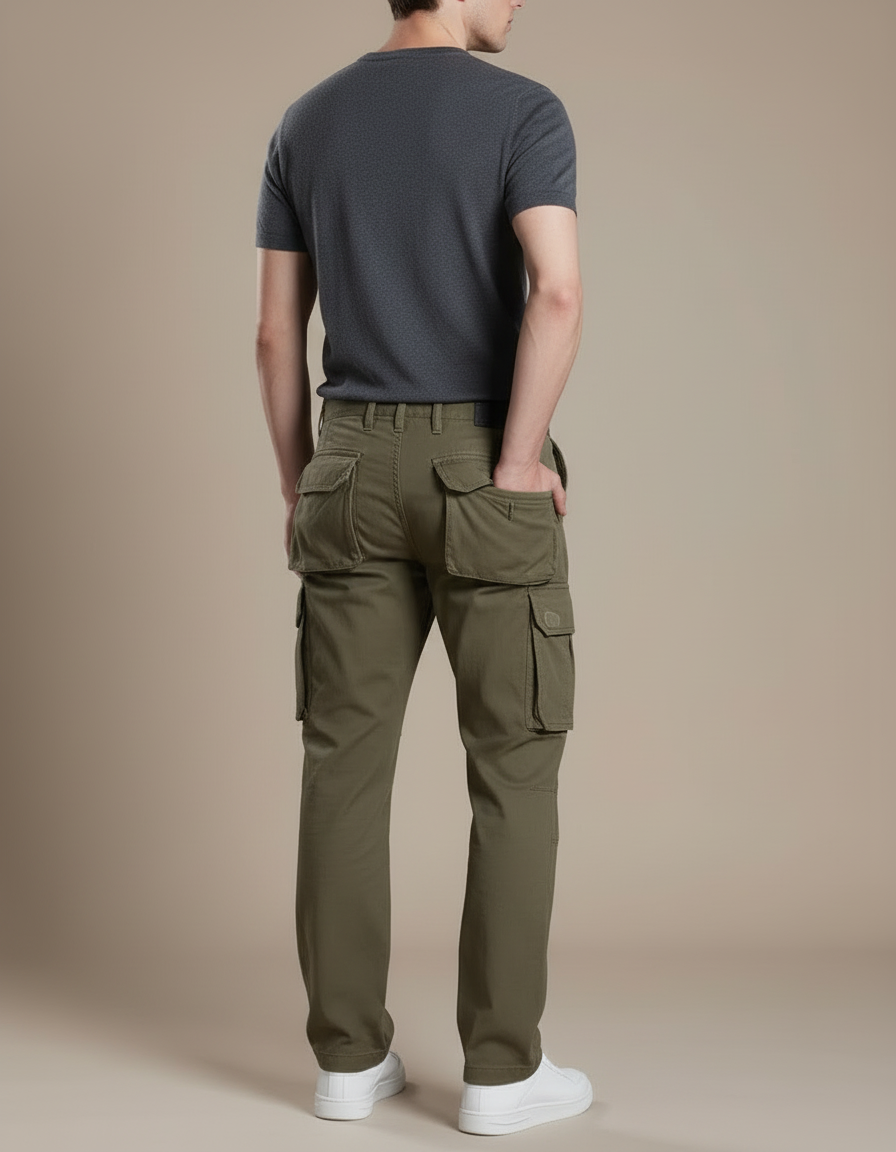 Pantalon Cargo Kaki Coton Ample Multipoches Décontracté - Toile - vue 2