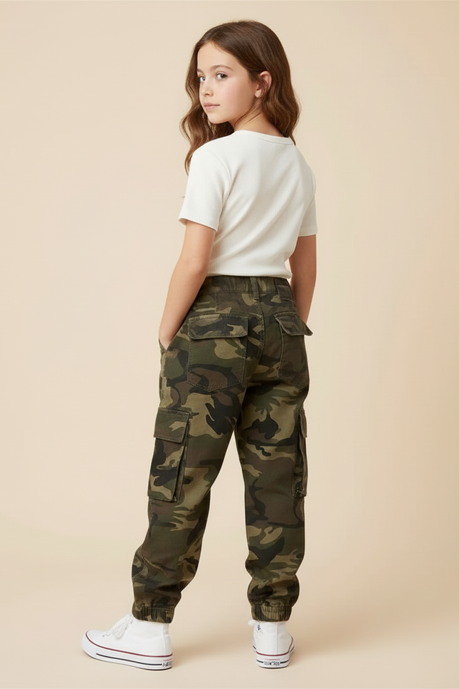 Pantalon Cargo Camouflage Ample Enfant Poches Coton - Kaki - vue 2