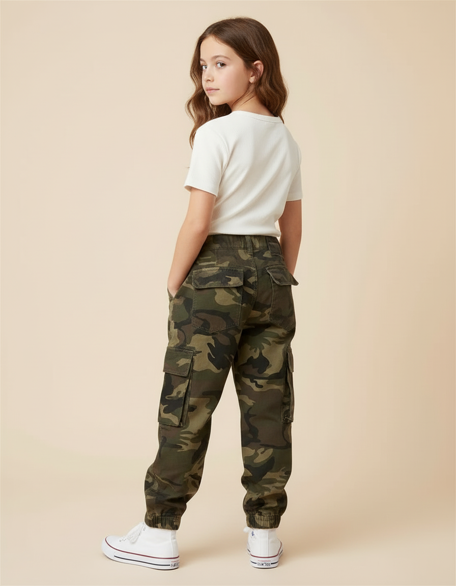 Pantalon Cargo Camouflage Ample Enfant Poches Coton - Kaki - vue 2
