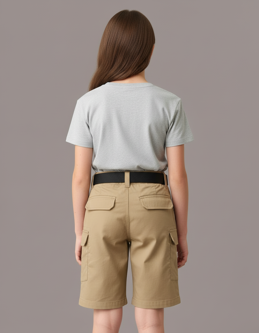 Pantalon Cargo Kaki Enfant Tactique Ceinture Noire - Toile - vue 2