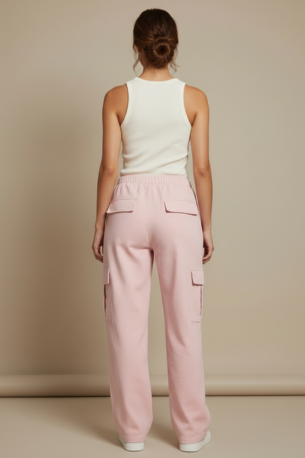 Pantalon Cargo Rose Ample Taille Haute Casual Femme - Molleton - vue 2