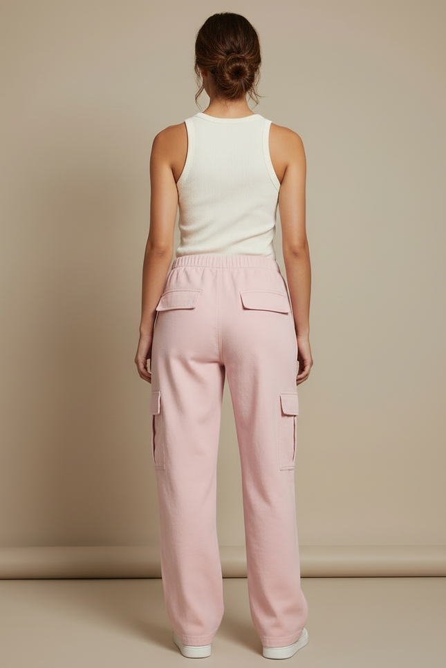 Pantalon Cargo Rose Ample Taille Haute Casual Femme - Molleton - vue 2
