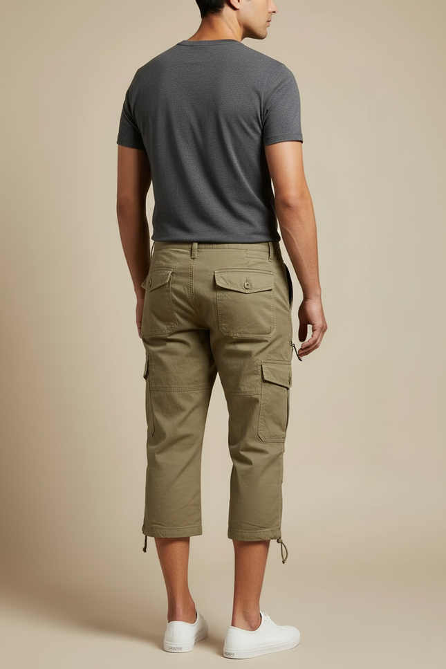 Pantalon Cargo Kaki Court Multipoches Homme Coton - Toile - vue 2