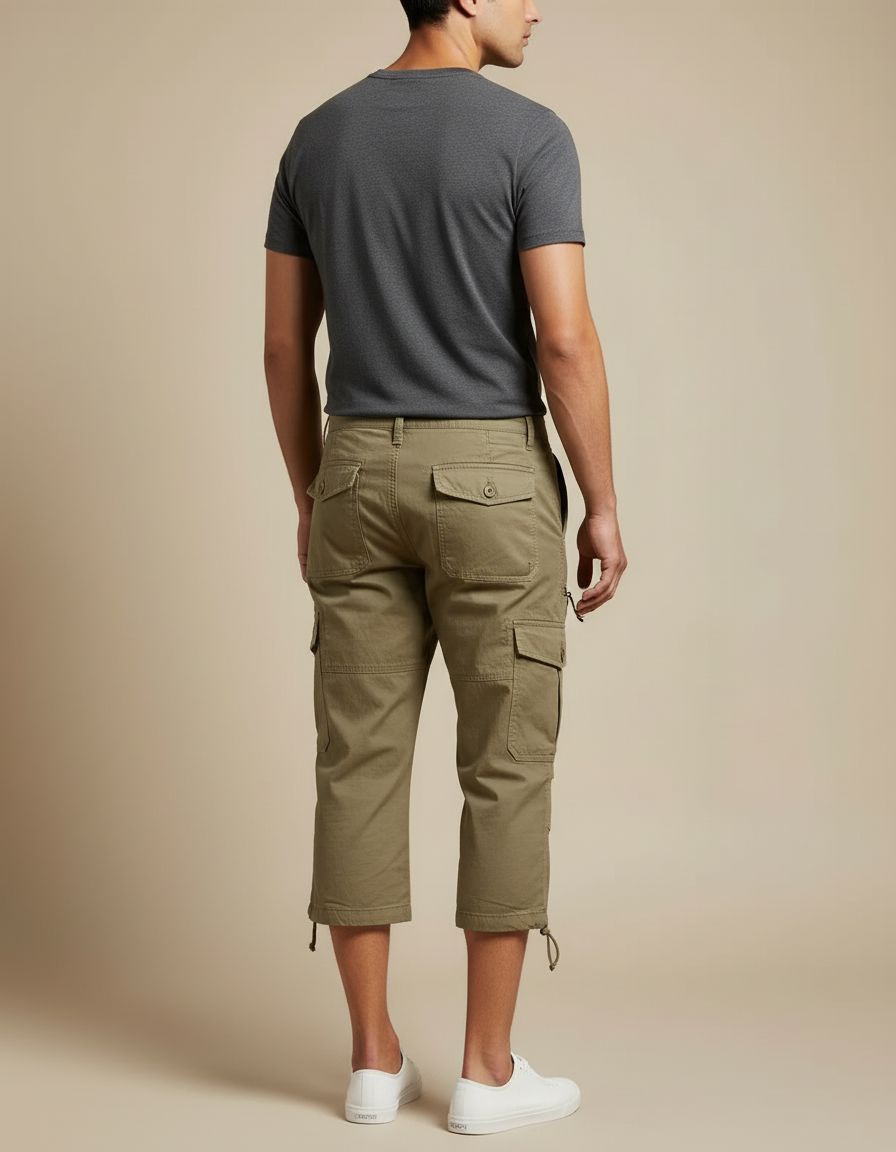 Pantalon Cargo Kaki Court Multipoches Homme Coton - Toile - vue 2