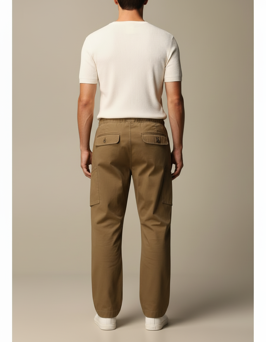 Pantalon Cargo Kaki Coton Ample Décontracté Multipoches - vue 2