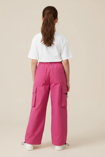 Pantalon Cargo Fuchsia Ample Enfant Multipoches Décontracté - Rose Polyester - vue 2