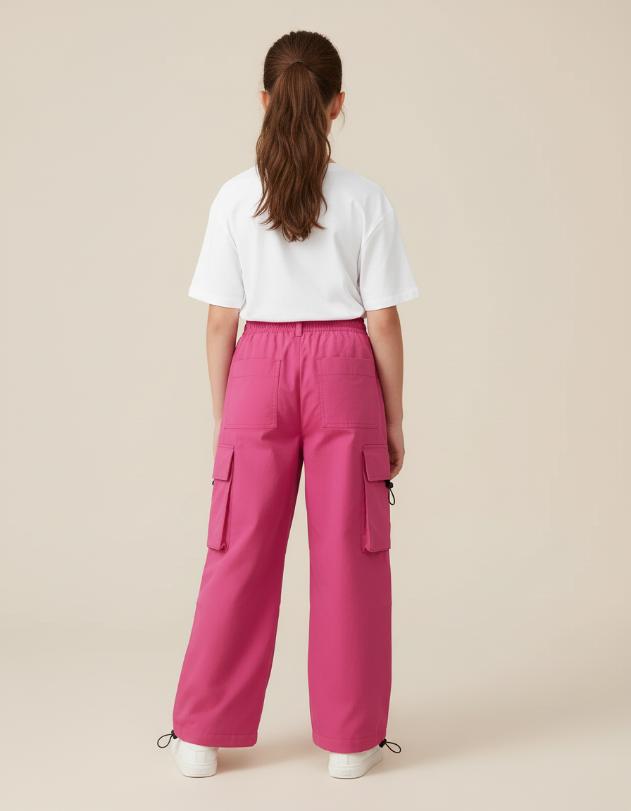 Pantalon Cargo Fuchsia Ample Enfant Multipoches Décontracté - Rose Polyester - vue 2