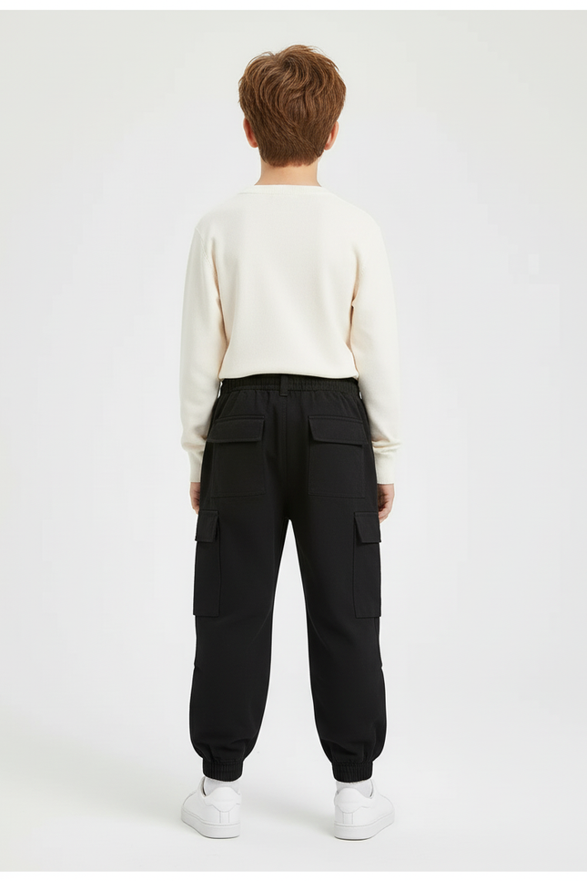 Pantalon Cargo Noir Décontracté Multipoches Garçon - Polyester - vue 2