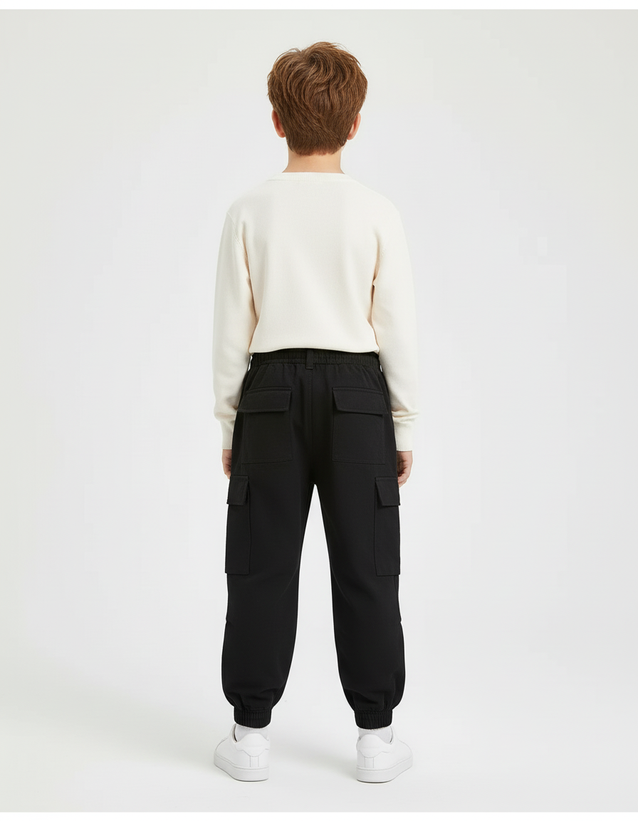 Pantalon Cargo Noir Décontracté Multipoches Garçon - Polyester - vue 2