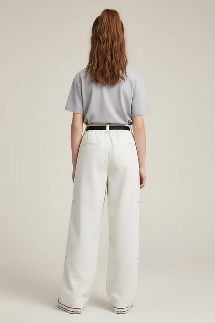 Pantalon Cargo Crème Ample Décontracté Ceinturé Enfant - Blanc Toile - vue 2