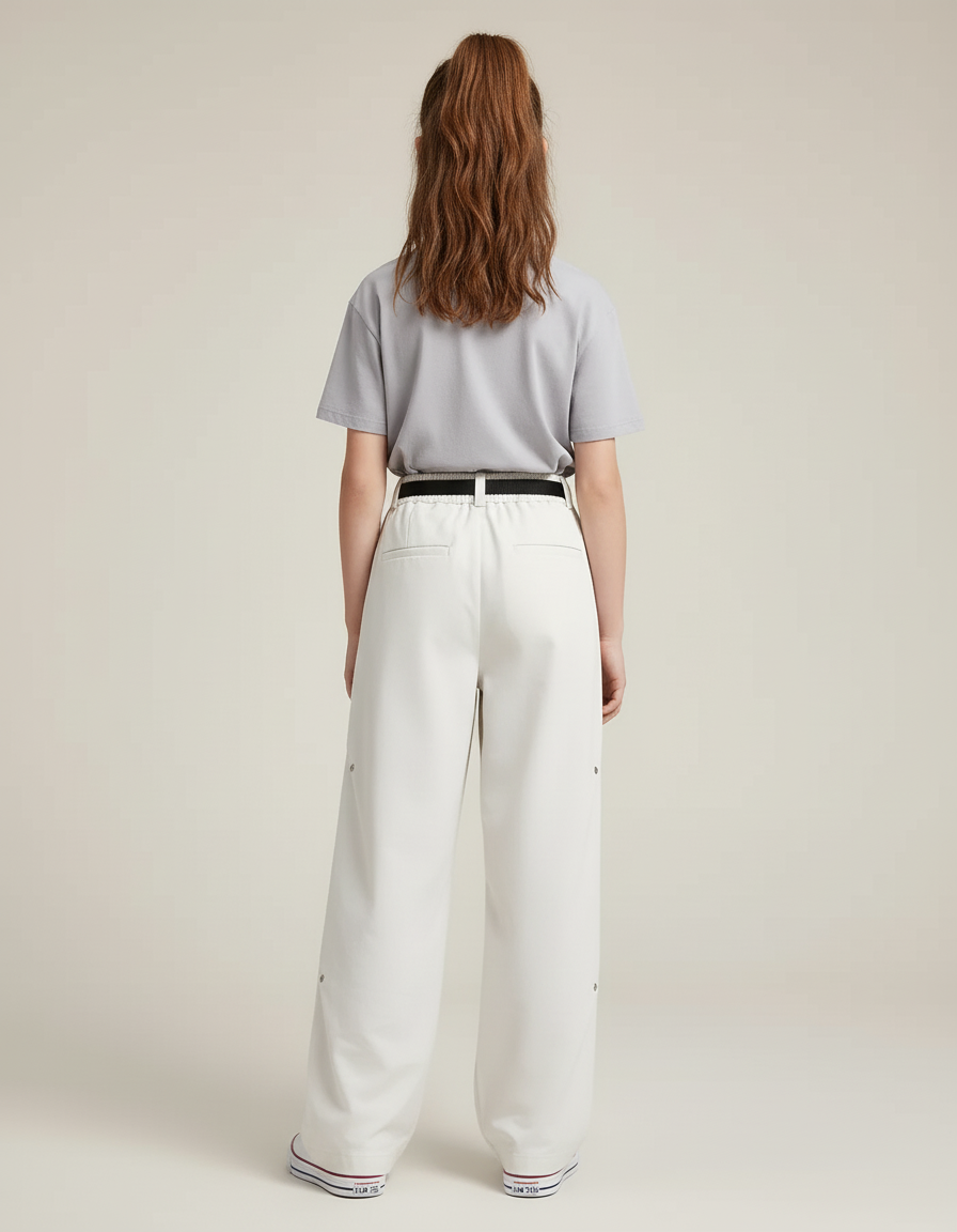 Pantalon Cargo Crème Ample Décontracté Ceinturé Enfant - Blanc Toile - vue 2