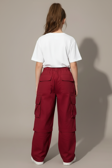 Pantalon Cargo Bordeaux Ample Multipoches Enfant Décontracté - Coton - vue 2