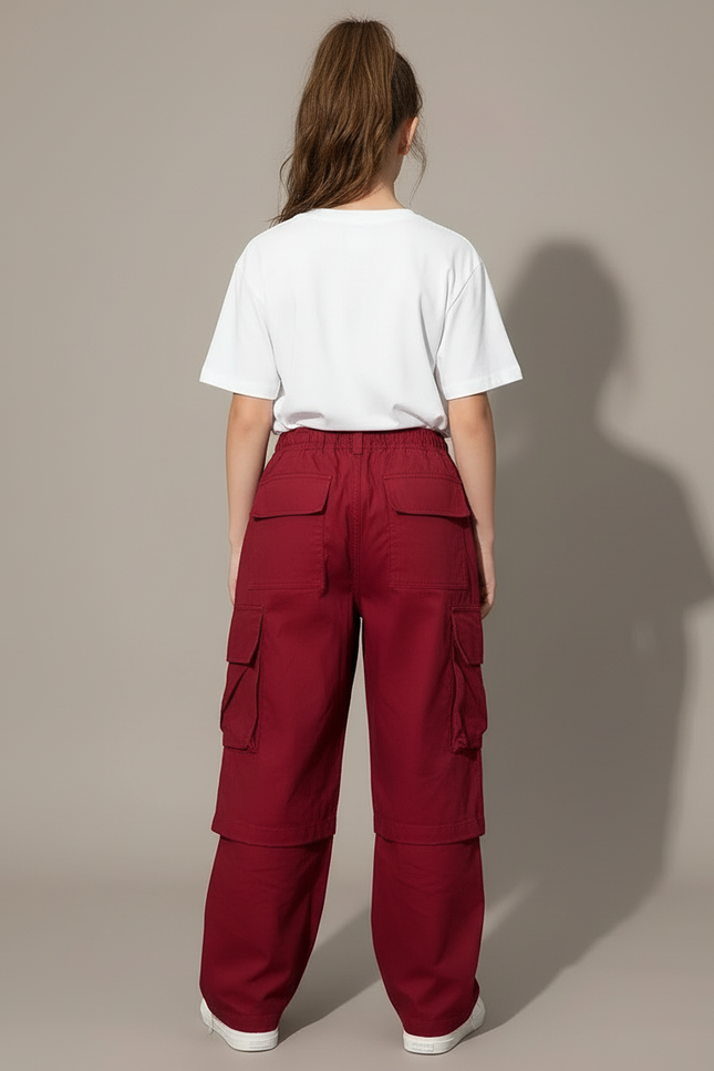 Pantalon Cargo Bordeaux Ample Multipoches Enfant Décontracté - Coton - vue 2