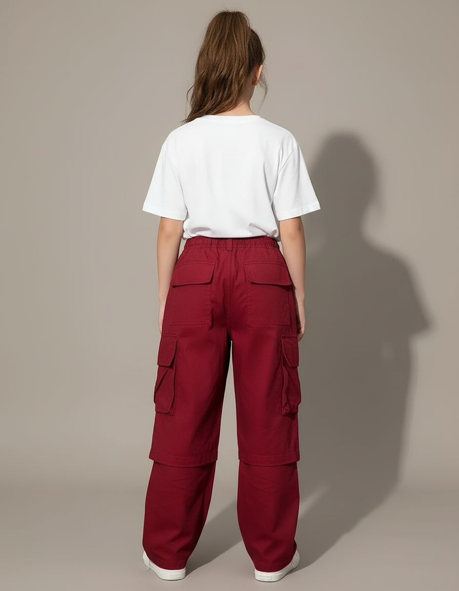 Pantalon Cargo Bordeaux Ample Multipoches Enfant Décontracté - Coton - vue 2