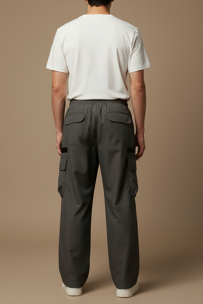 Pantalon Cargo Gris Ample Décontracté Homme Streetwear - Kaki Polyester - vue 2