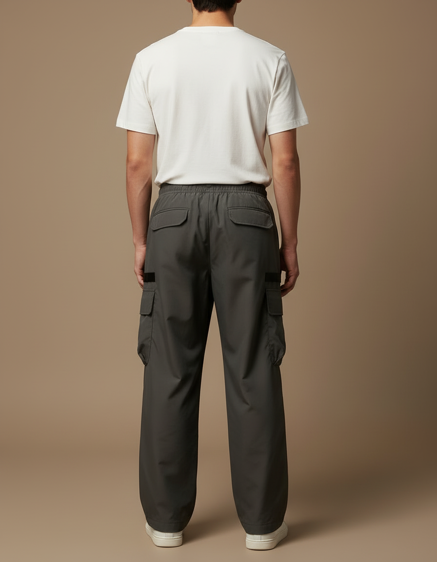 Pantalon Cargo Gris Ample Décontracté Homme Streetwear - Kaki Polyester - vue 2