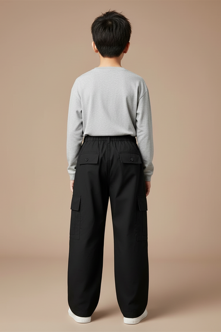 Pantalon Cargo Noir Ample Garçon Décontracté Multipoches - Toile - vue 2