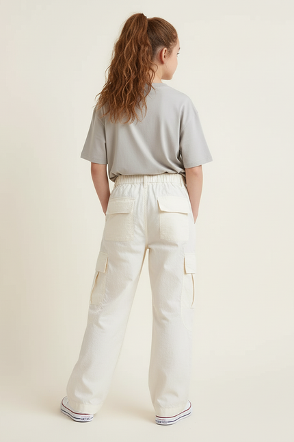 Pantalon Cargo Beige Ample Poches Coton Fille - vue 2