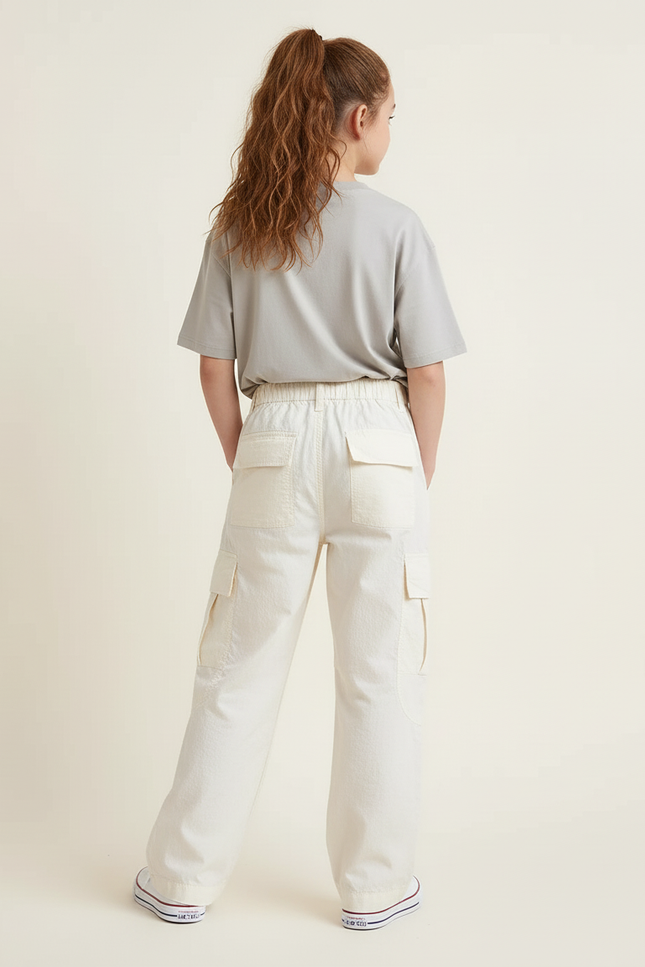 Pantalon Cargo Beige Ample Poches Coton Fille - vue 2