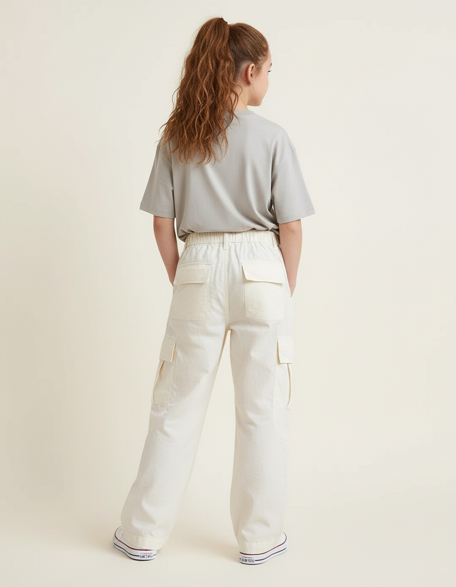 Pantalon Cargo Beige Ample Poches Coton Fille - vue 2