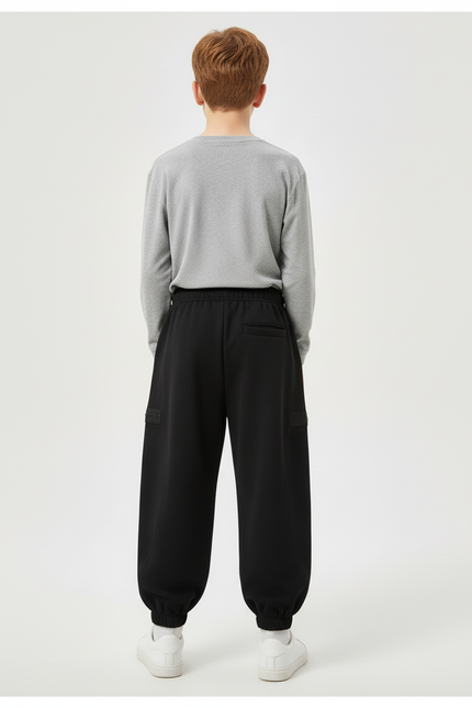 Pantalon Cargo Noir Ample Multipoches Enfant Coton - Molleton - vue 2