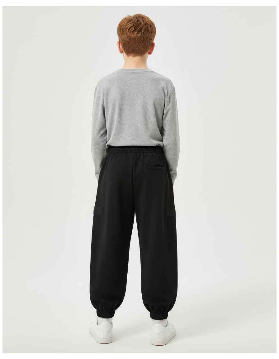 Pantalon Cargo Noir Ample Multipoches Enfant Coton - Molleton - vue 2