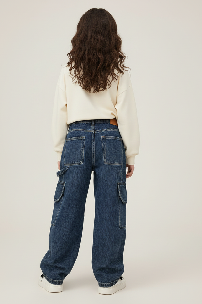 Pantalon Cargo Bleu Denim Ample Enfant Fille - Jean - vue 2