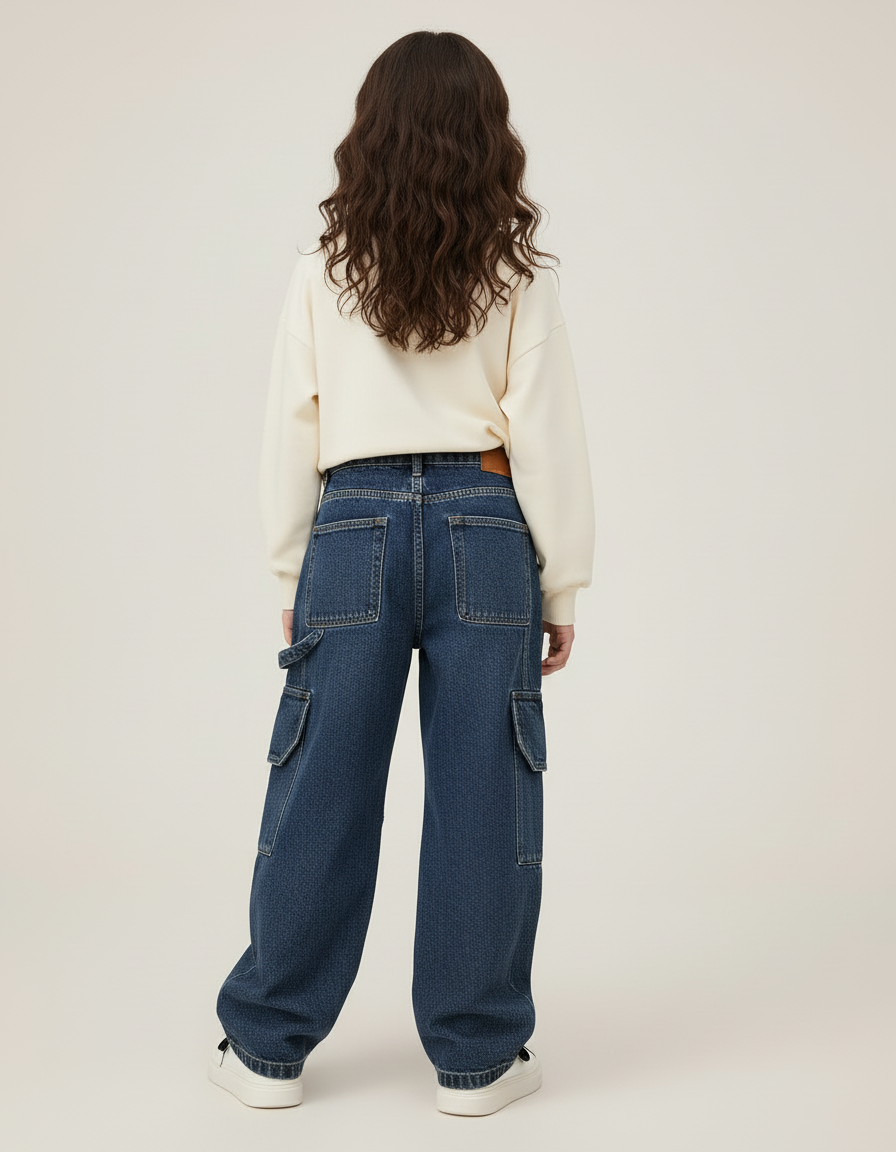 Pantalon Cargo Bleu Denim Ample Enfant Fille - Jean - vue 2
