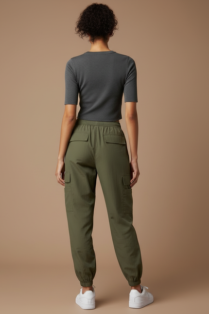 Pantalon Cargo Vert Kaki Ample Décontracté Léger - Polyester - vue 2