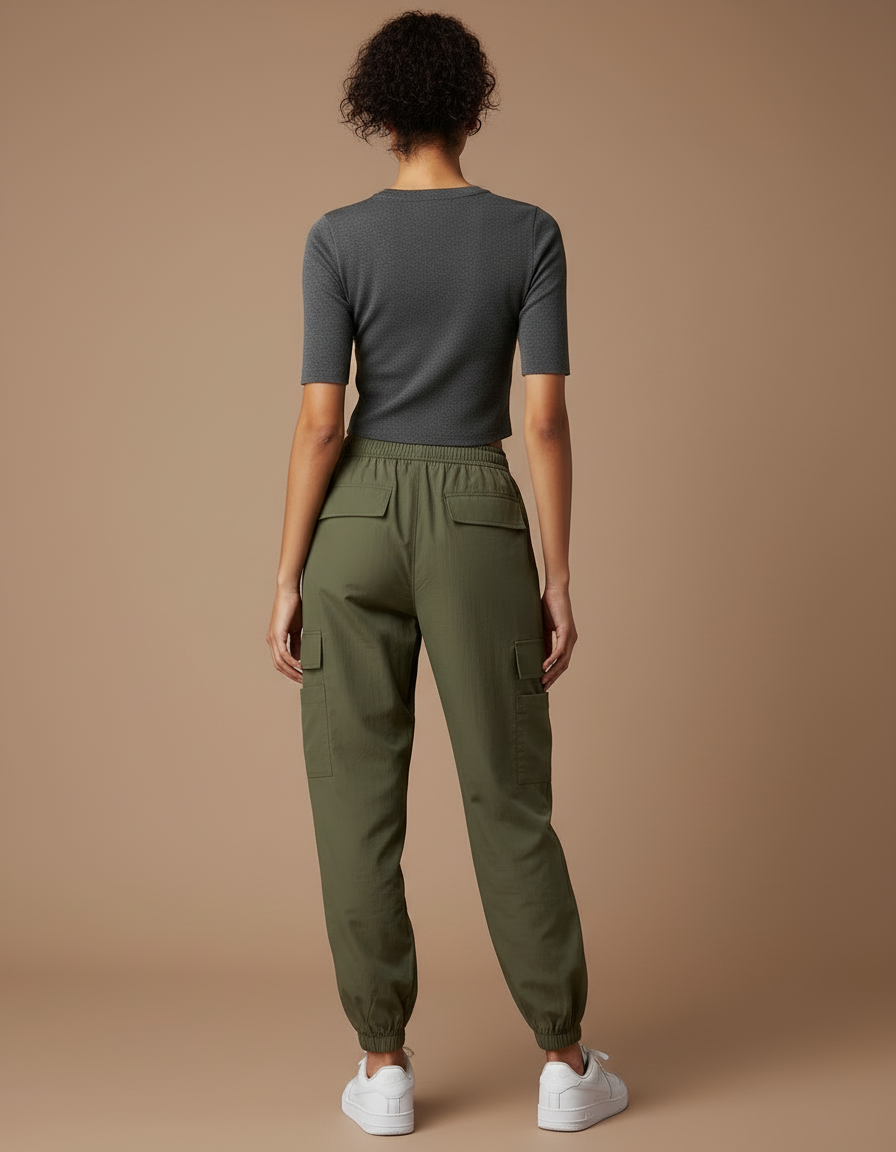 Pantalon Cargo Vert Kaki Ample Décontracté Léger - Polyester - vue 2