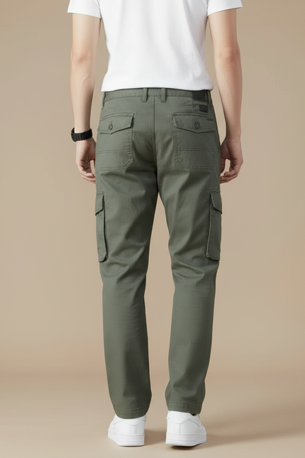 Pantalon Cargo Vert Olive Coton Ample Multipoches - Kaki Toile - vue 2