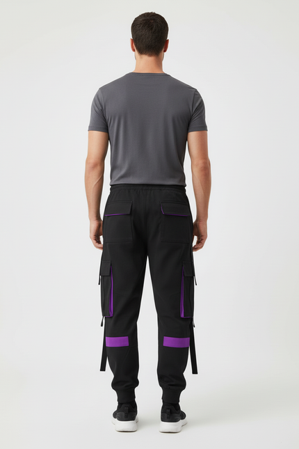 Pantalon Cargo Noir Violet Streetwear Multi-Poches Homme - Polyester - vue 2