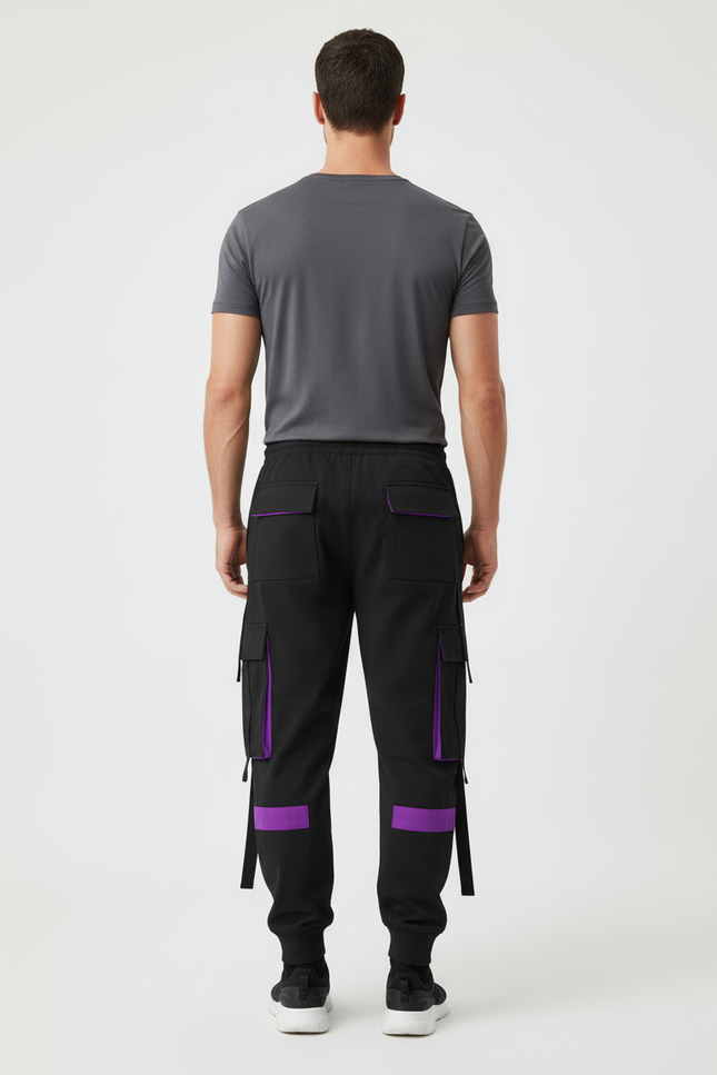 Pantalon Cargo Noir Violet Streetwear Multi-Poches Homme - Polyester - vue 2