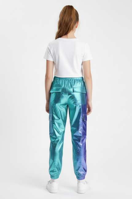 Pantalon Cargo Brillant Métallique Dégradé Ample Enfant - Multicolore Polyester - vue 2