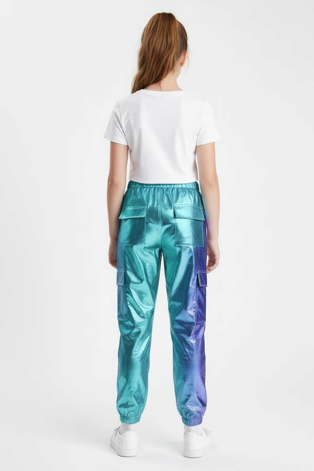 Pantalon Cargo Brillant Métallique Dégradé Ample Enfant - Multicolore Polyester - vue 2