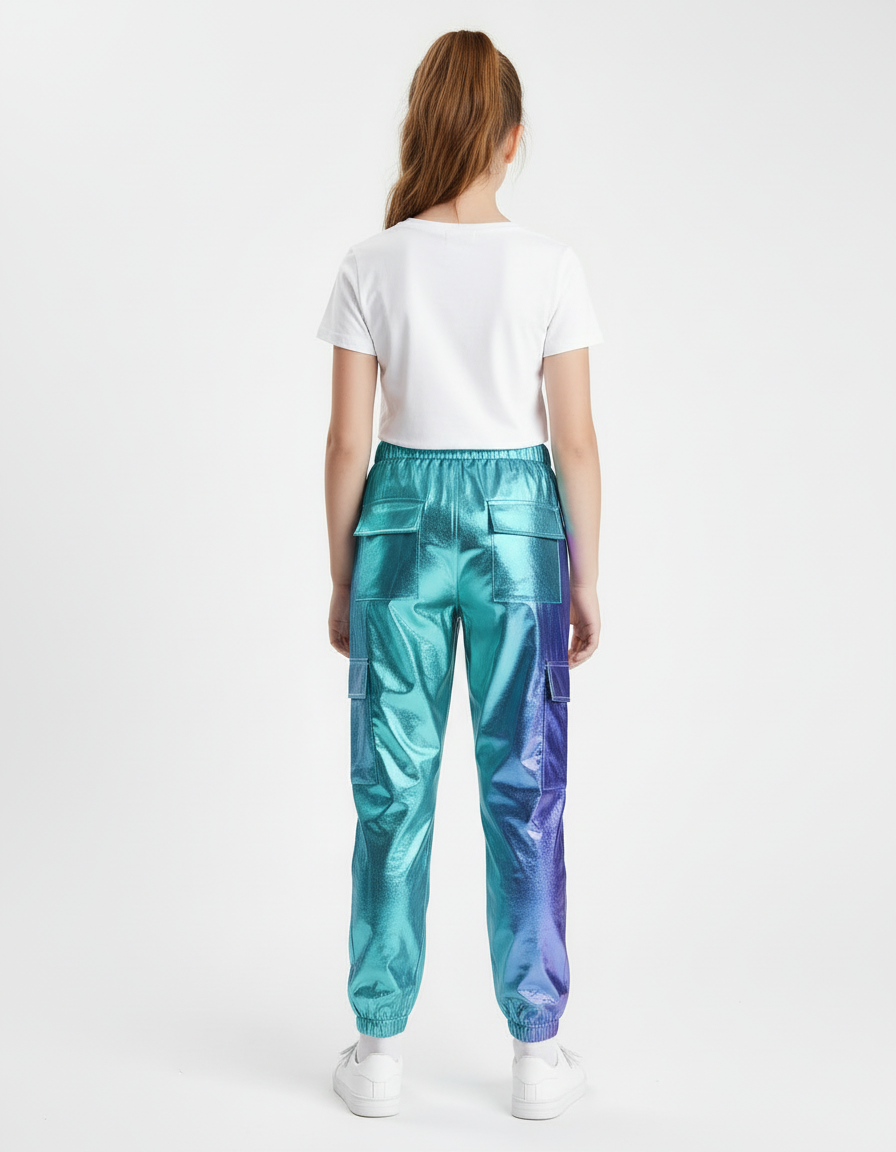 Pantalon Cargo Brillant Métallique Dégradé Ample Enfant - Multicolore Polyester - vue 2
