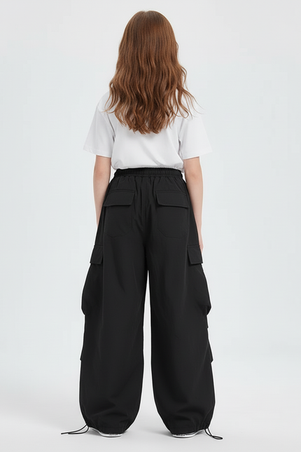 Pantalon Cargo Noir Ample Large Fille - Polyester - vue 2