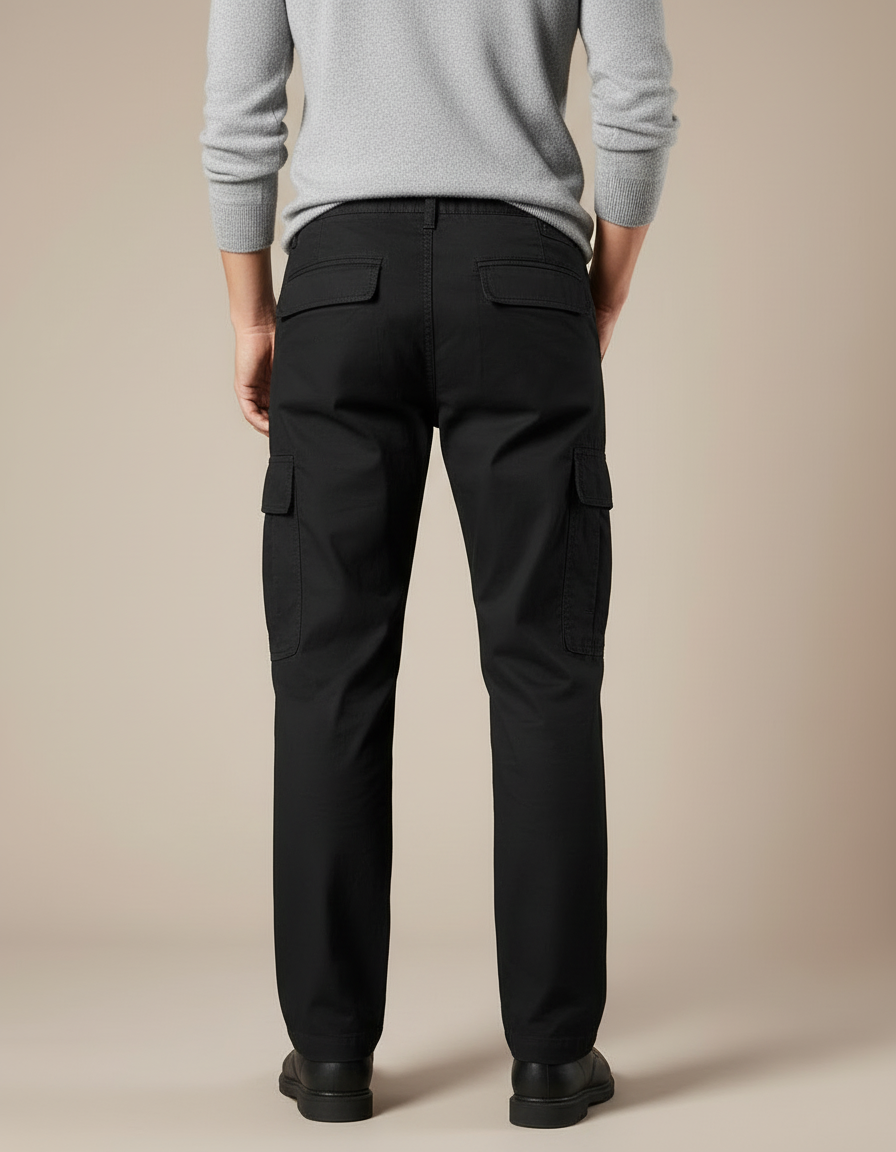 Pantalon Cargo Noir Coton Multipoches Ample Décontracté Homme - vue 2