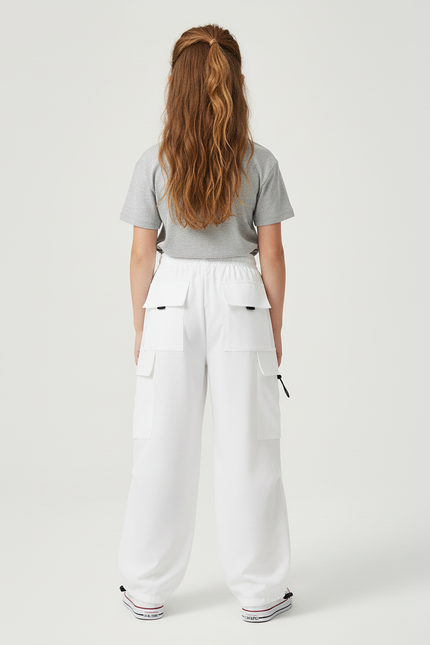 Pantalon Cargo Fille Blanc Parachute - Polyester - vue 2