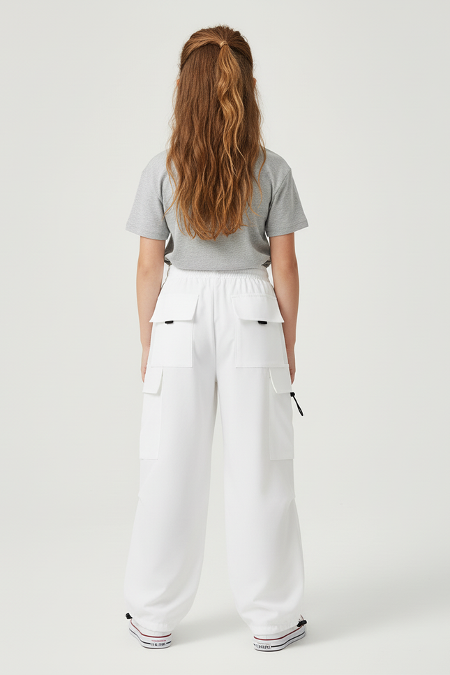 Pantalon Cargo Fille Blanc Parachute - Polyester - vue 2