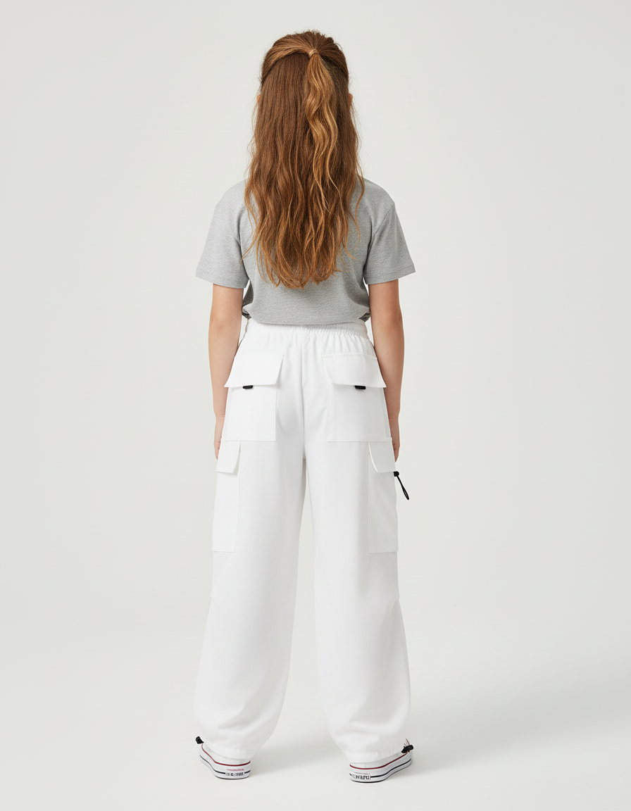 Pantalon Cargo Fille Blanc Parachute - Polyester - vue 2