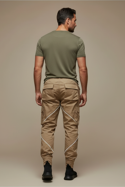 Pantalon Cargo Beige Réfléchissant Ample Multipoches Homme - Polyester - vue 2