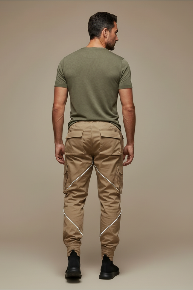 Pantalon Cargo Beige Réfléchissant Ample Multipoches Homme - Polyester - vue 2