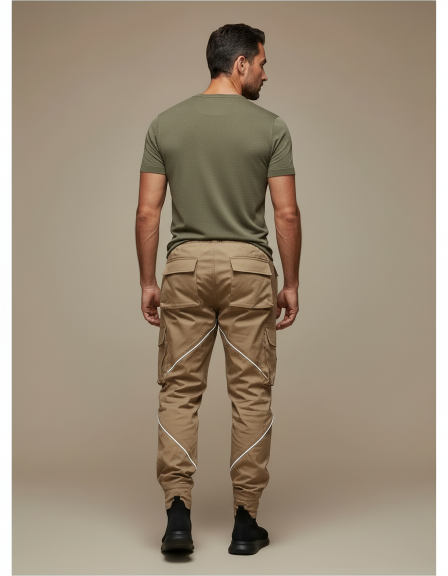 Pantalon Cargo Beige Réfléchissant Ample Multipoches Homme - Polyester - vue 2